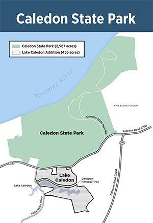 Map of Caledon State Park with the Lake Caledon addition